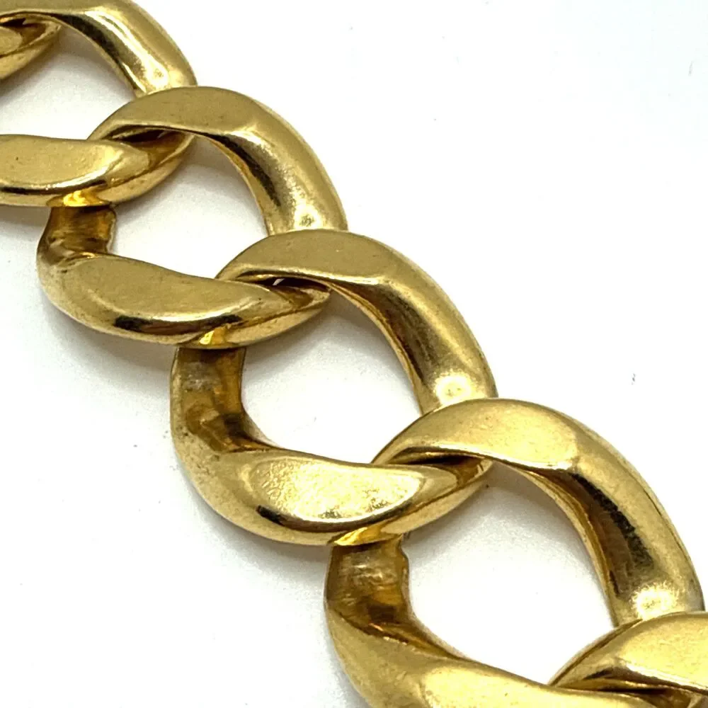 Vintage Chunky Curb Cuban Chain Link Bracelet Gold Tone 1980s Statement 8